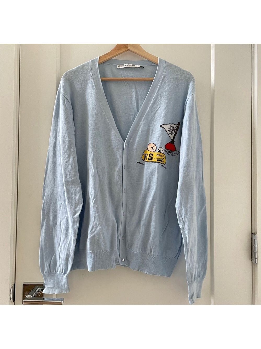 JC de CASTELBAJAC Cardigan Sweater Peanuts Snoopy Size M Light Blue